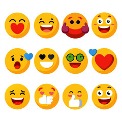 Variety of flat design emoji icons on a white background