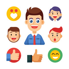 Assorted cartoon people and emojis with thumbs up gestures