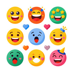 Collection of diverse vector emoticon expressions on a white background