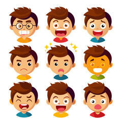 Cartoon faces showing different emotions on a white background