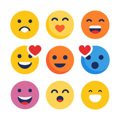 Collection of flat design emoji faces with various expressions