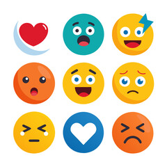Collection of colorful flat emoji icons showing various emotions