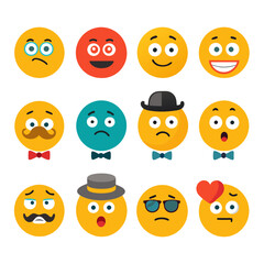 Collection of colorful emoticons expressing various emotions and styles