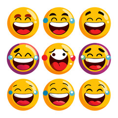 Fototapeta premium Collection of diverse happy laughing yellow emoji characters