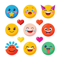 Collection of colorful flat emoji with hearts on white