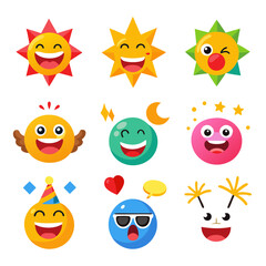 Collection of fun emoji icons with various expressions and elements