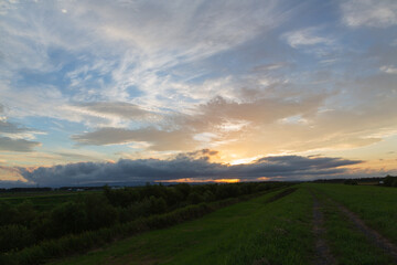 The evening glow scenery in Hokkaido