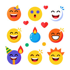 Cheerful Emoji Birthday Celebration Illustration with Hearts and Candle