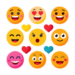 Collection of expressive emoji icons with hearts and smiles