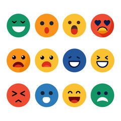 Twelve colorful emoji icons expressing different human emotions