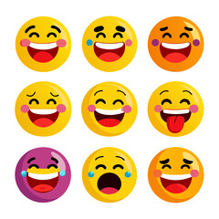 Fototapeta premium Collection of Flat Vector Emoji Icons on a White Background