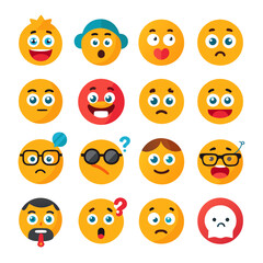 Variety of colorful emoji expressions against a white background