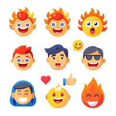 Collection of cartoon emoji faces expressing different emotions