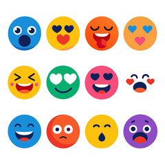 Fototapeta premium Collection of Flat Design Emoji Icons on White Background
