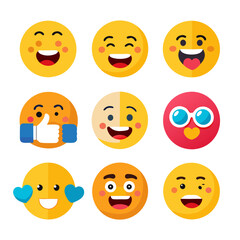 Fototapeta premium Collection of joyful and diverse emoji icons set on white