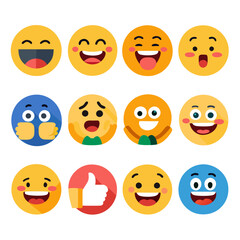 Array of stylized emoji symbols expressing various positive emotions