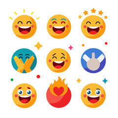 Collection of flat style emoji icons with various emotions