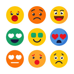 Collection of flat design colorful expression emoticons illustration