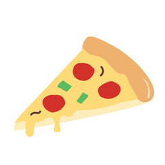 Pizza slice with toppings doodle flat illustration