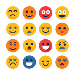 Collection of colorful emoji faces expressing diverse emotions