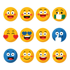 Collection of vector emoji characters with different expressions isolated