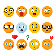 Collection of playful emoji faces depicting diverse human emotions