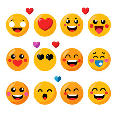 Collection of vibrant emoji icons expressing various positive emotions