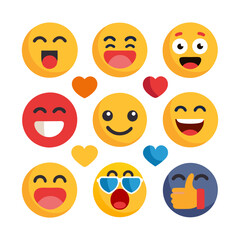Group of Flat Design Emojis with Hearts on White Background