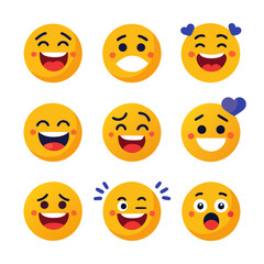 Diverse Set of Flat Design Emoticons on White Background