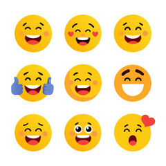 Collection of cheerful and vibrant cartoon emojis with different expressions