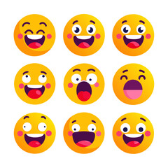 Collection of flat design emoji icons with happy faces