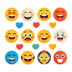 Fototapeta premium Colorful Emoji Faces with Hearts Isolated on White Background