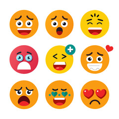 Collection of flat vector emoji faces expressing different emotions