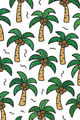 Seamless Palm Trees with Coconuts Cartoon
