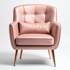 Naklejka premium Elegant upholstered armchair in a soft blush tone with sleek metal legs, comfort style white background