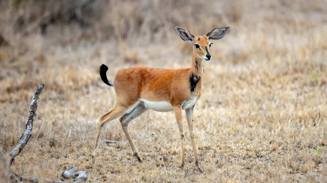 Steenbok antelope, common small antelope of southern and eastern Africa in a national park. 