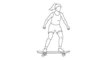 Line art of woman skateboarding illustration for sports and recreation activities design template vector 100 on transparent background