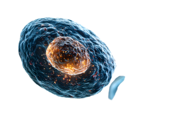 Blue isolated cell with biology concept, 3d rendering.