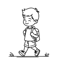 Joyful young boy with backpack cheerfully walking to school or adventure, capturing childhood innocence and excitement for learning