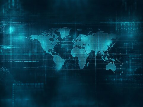 Global network map glowing with digital technology connectivity