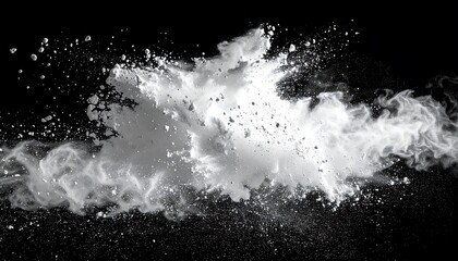 Abstract explosion of white powder on black background