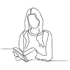 Young woman engrossed in reading a book, conveying peace, learning, and intellectual curiosity with minimalist elegance, perfect for educational or lifestyle themes.