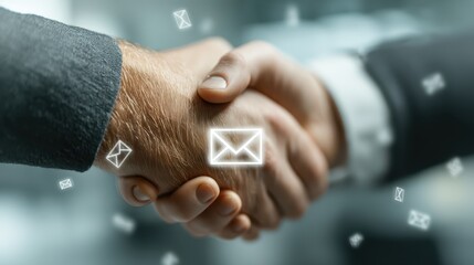 Business Agreement Concept with Handshake and Email Communication Icons