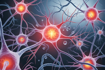 Neurons in dementia, conceptual illustration. Destruction of neurons and neuronal networks.