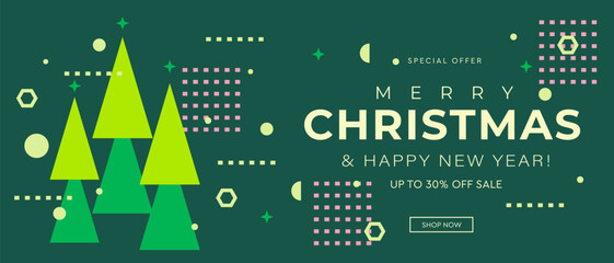 Merry Christmas and Happy New Year  2026 in Green Colors. Modern Design for Advertising, Web, Social Media, Posters, Banners, Covers. 3D Background in Vector Illustration.