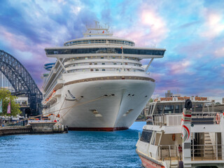 Cruise Liner in Circular Quay on Sydney harbour NSW Australia The harbour bridge in the background