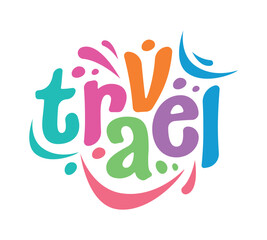 Multicolored travel word. Cheerful, energetic travel logo. Colorful travel concept