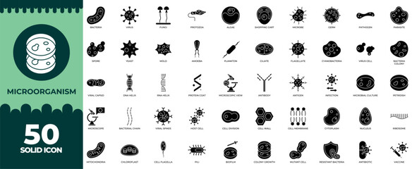 Collection of Microorganism Solid Icon Set