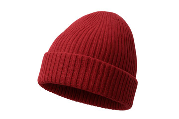 Red knitted wool beanie hat with ribbed texture