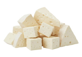 Delicious Swiss cheese cubes PNG isolated on transparent background for food design projects Fresh dairy product